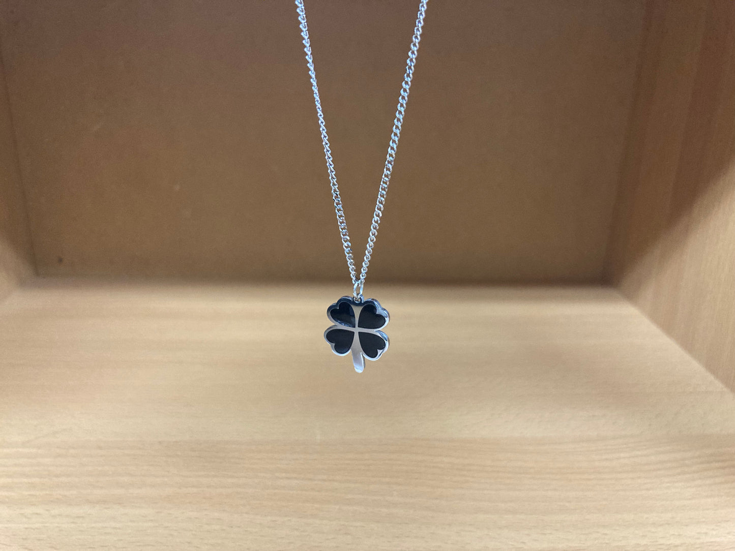 Tiny Treasures Seoul - Black Four-Leaf Clover Surgical Steel Necklace
