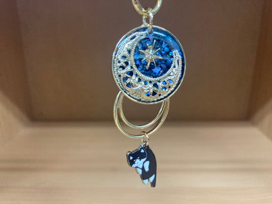 Tiny Treasures Seoul - Blue Cat Glitter Moon Bag Charm 