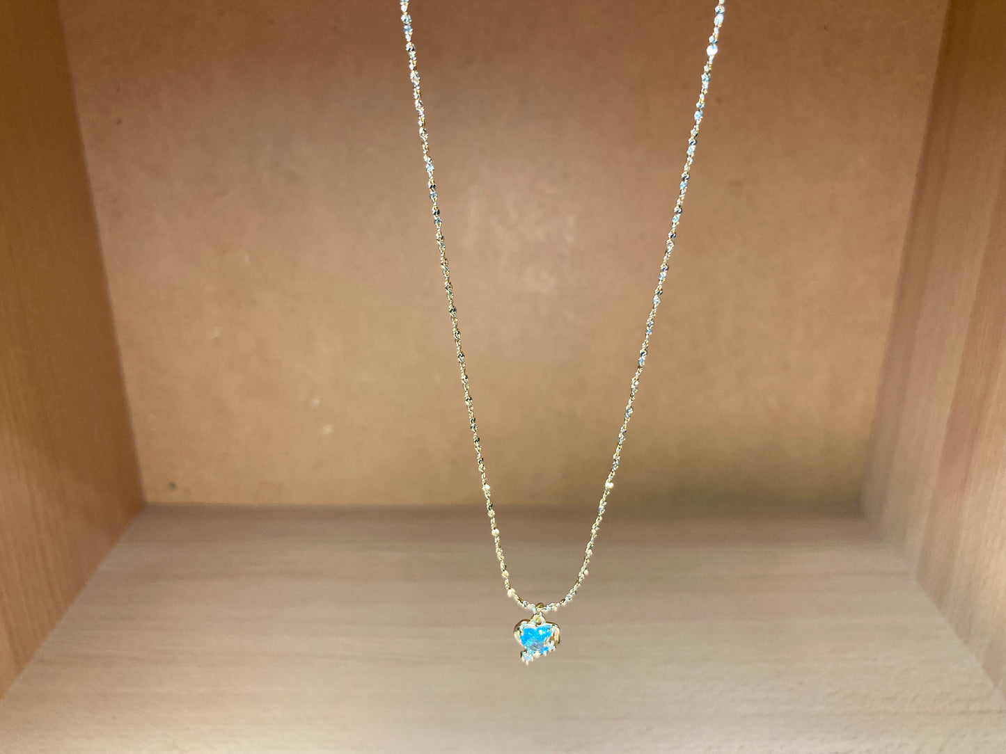 Tiny Treasures Seoul - Blue Cubic Zirconia Heart Necklace (Gold)