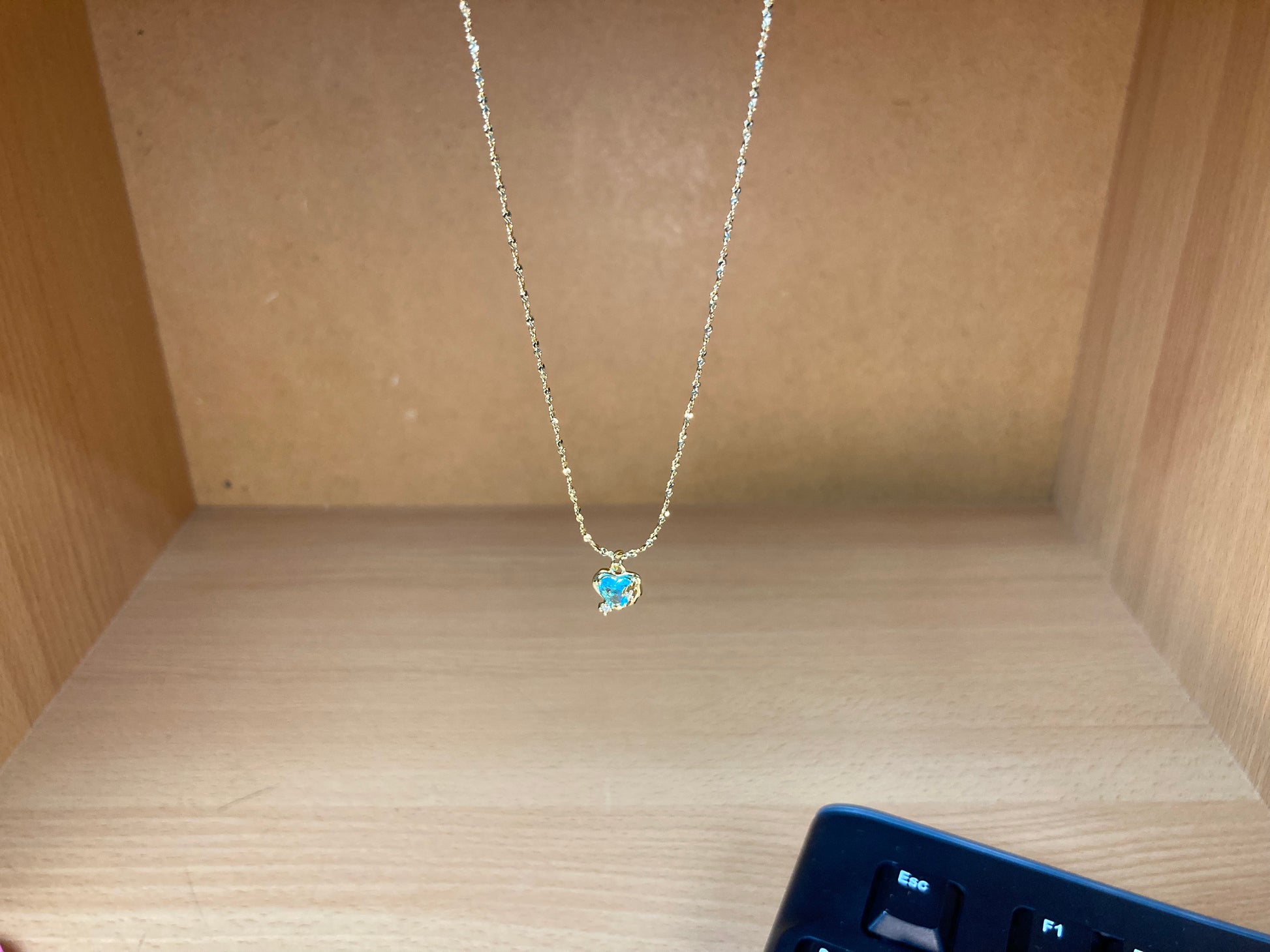Tiny Treasures Seoul - Blue Cubic Zirconia Heart Necklace (Gold) Front View