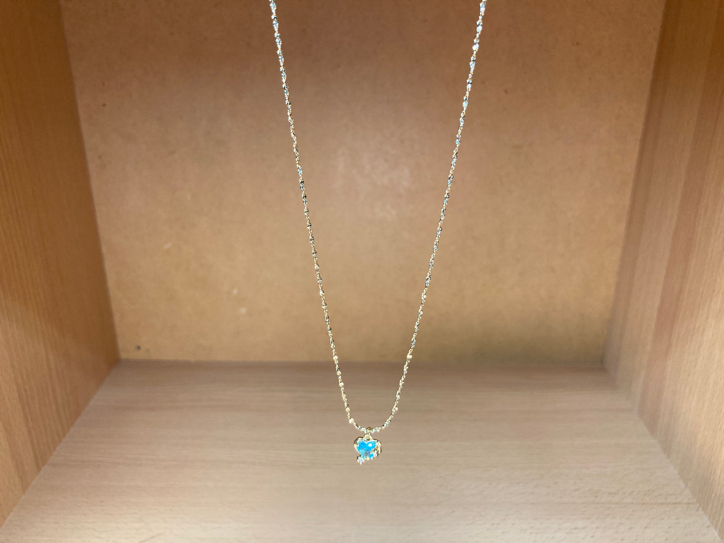 Tiny Treasures Seoul - Blue Cubic Zirconia Heart Necklace (Gold) Detail View