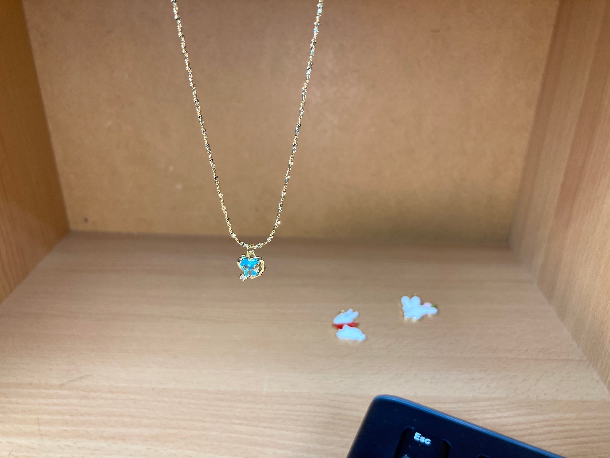 Tiny Treasures Seoul - Blue Cubic Zirconia Heart Necklace (Gold) Side View