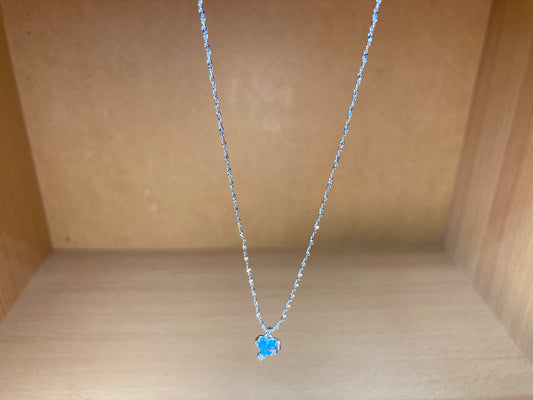 Tiny Treasures Seoul - Blue Cubic Zirconia Heart Necklace (Silver)