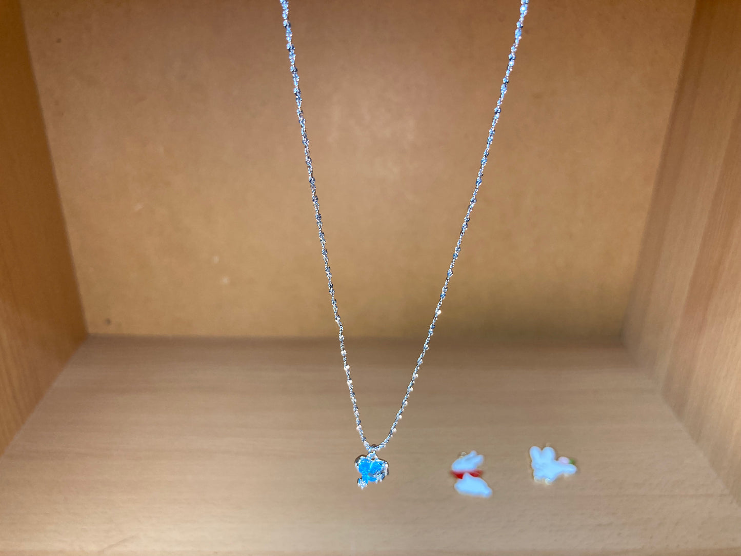 Tiny Treasures Seoul - Blue Cubic Zirconia Heart Necklace (Silver) Front View