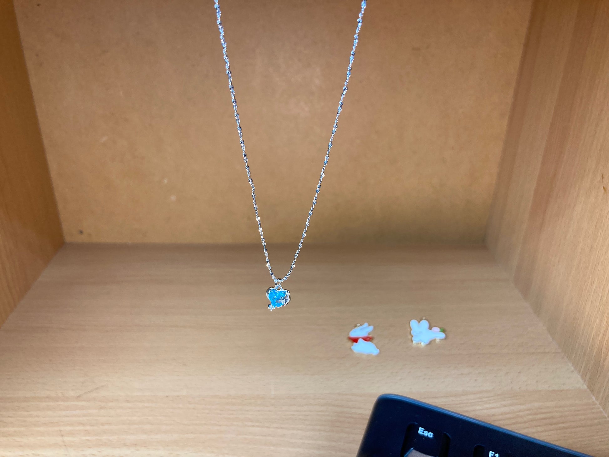 Tiny Treasures Seoul - Blue Cubic Zirconia Heart Necklace (Silver) Detail View