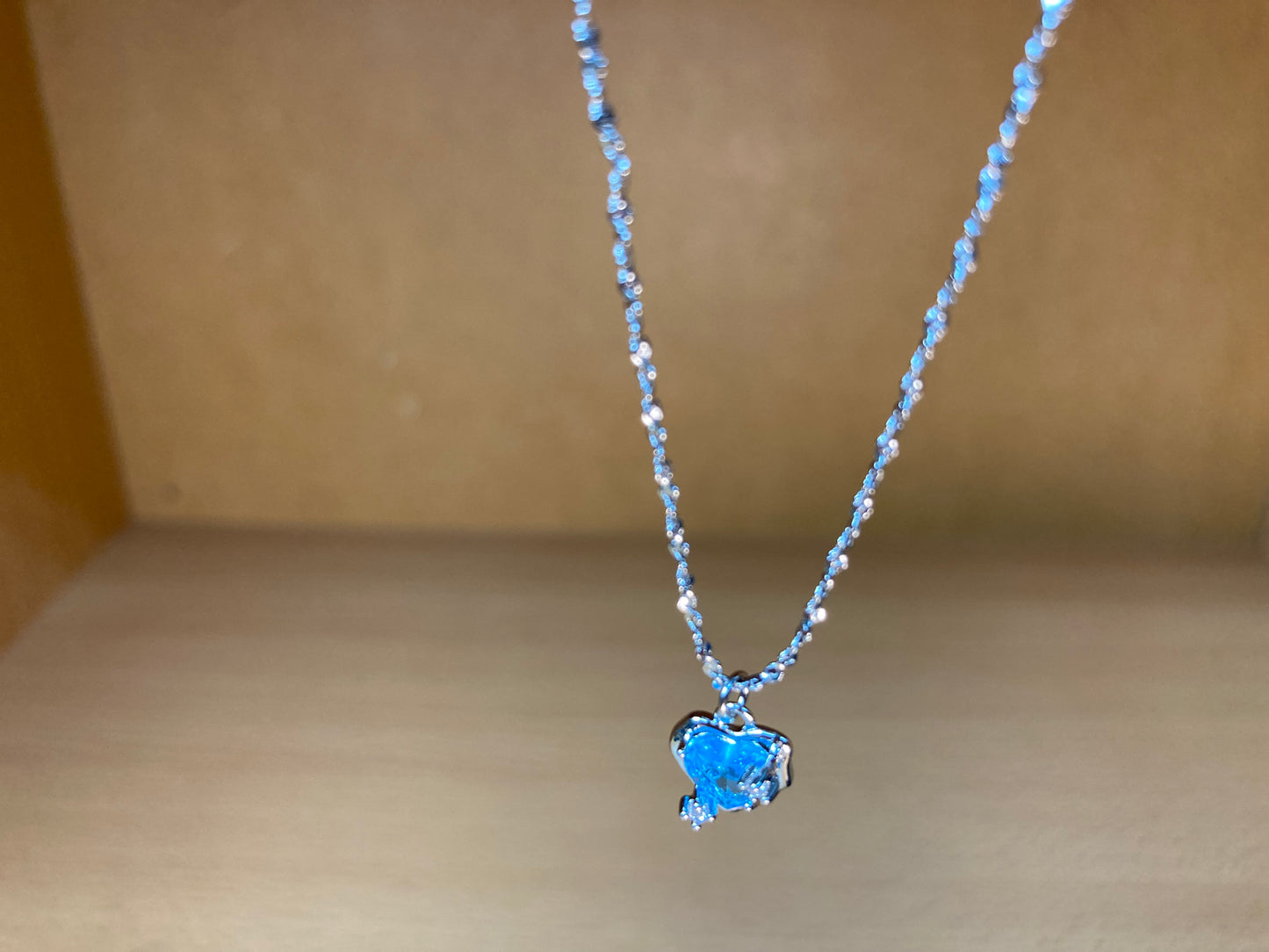Tiny Treasures Seoul - Blue Cubic Zirconia Heart Necklace (Silver) Close up View