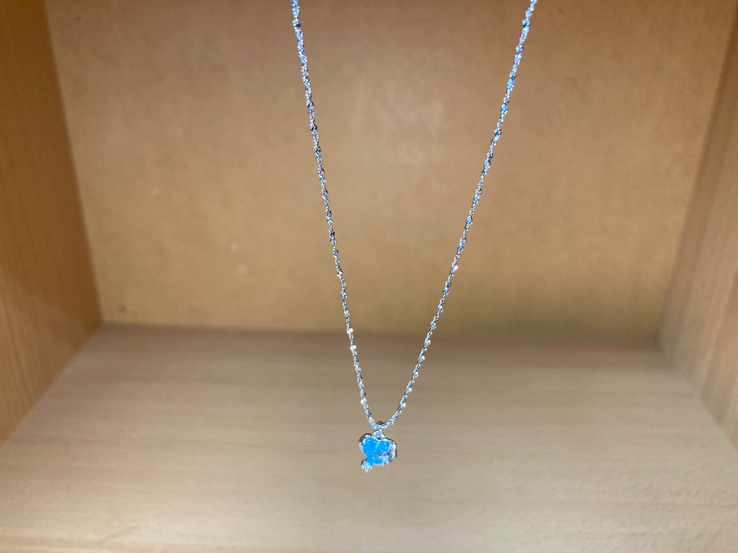 Tiny Treasures Seoul - Blue Cubic Zirconia Heart Necklace (Silver) Side View