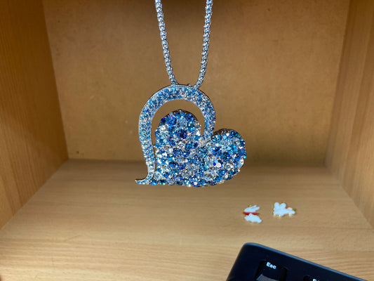 Tiny Treasures Seoul - Blue Pavé Big Heart Necklace (Silver)