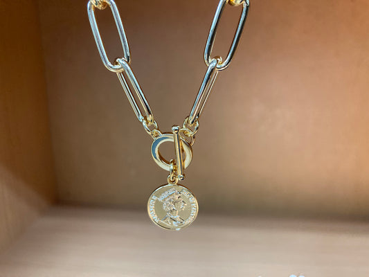 Bold Paperclip Toggle Coin Necklace