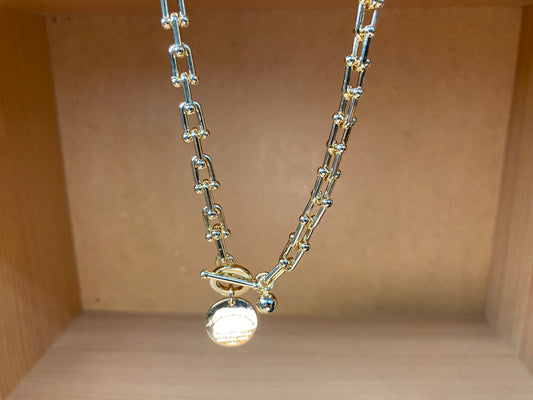 Bold Paperclip Toggle Coin Necklace & Bracelet Set
