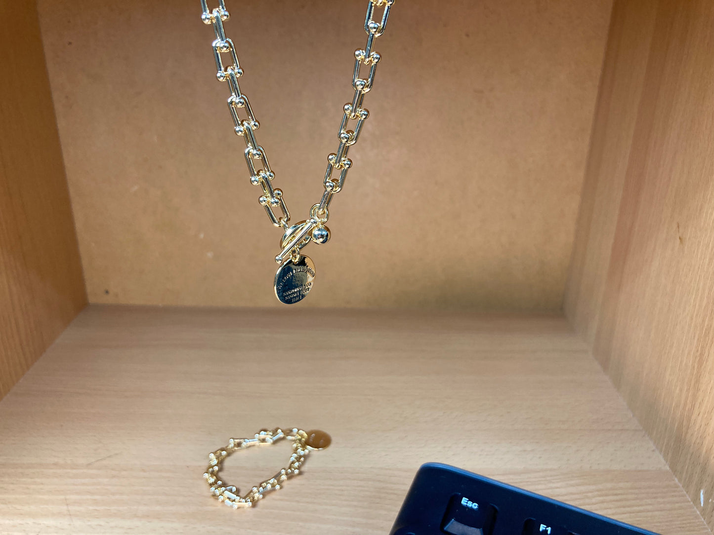 Bold Paperclip Toggle Coin Necklace & Bracelet Set