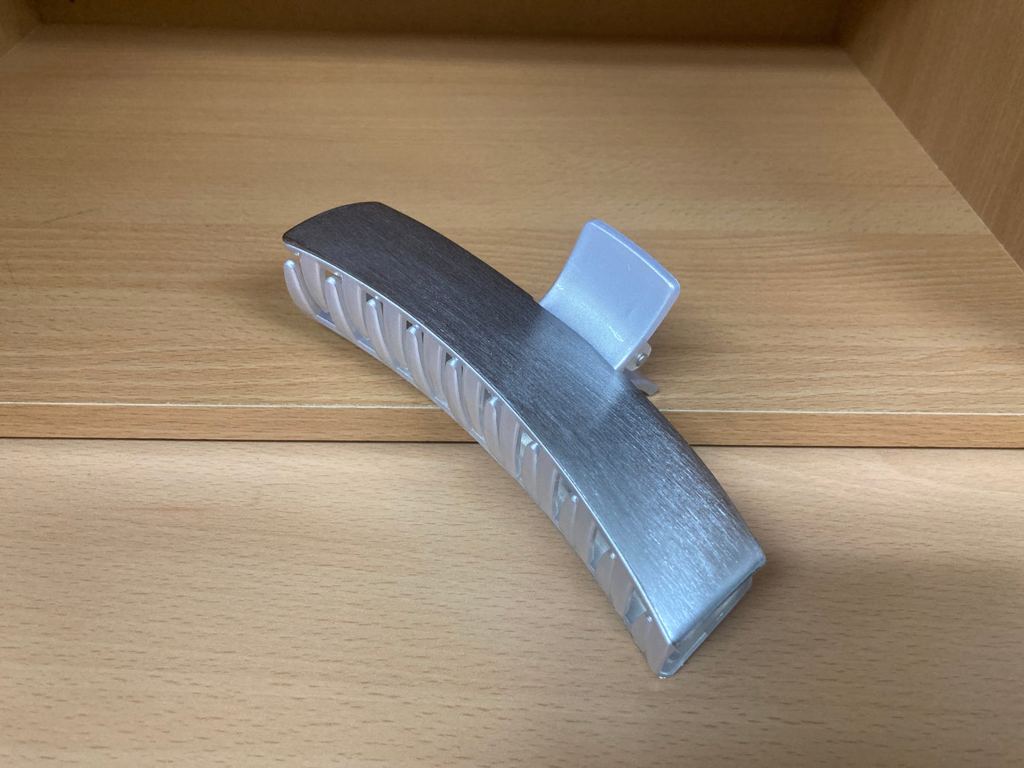 Tiny Treasures Seoul - Brushed Silver Long Bar Hair Claw Side View 3