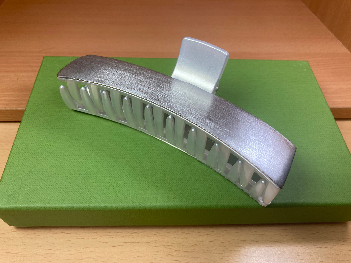 Tiny Treasures Seoul - Brushed Silver Long Bar Hair Claw Front View 7