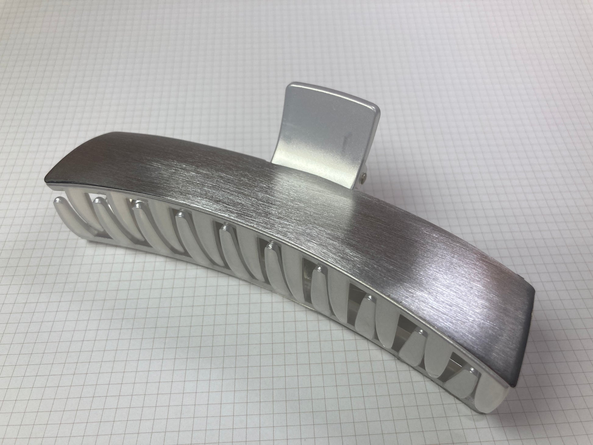 Tiny Treasures Seoul - Brushed Silver Long Bar Hair Claw Front View 6