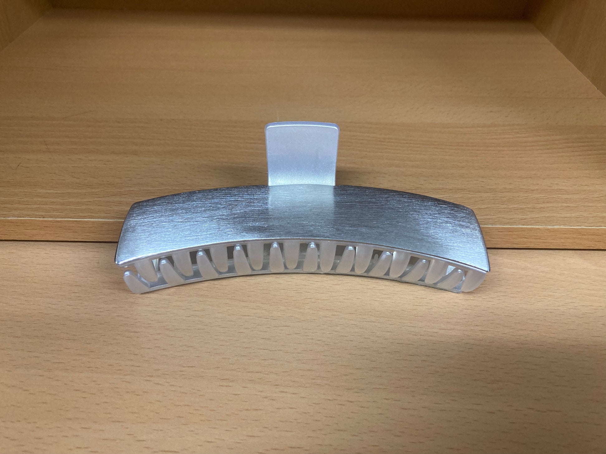 Tiny Treasures Seoul - Brushed Silver Long Bar Hair Claw Front View 3