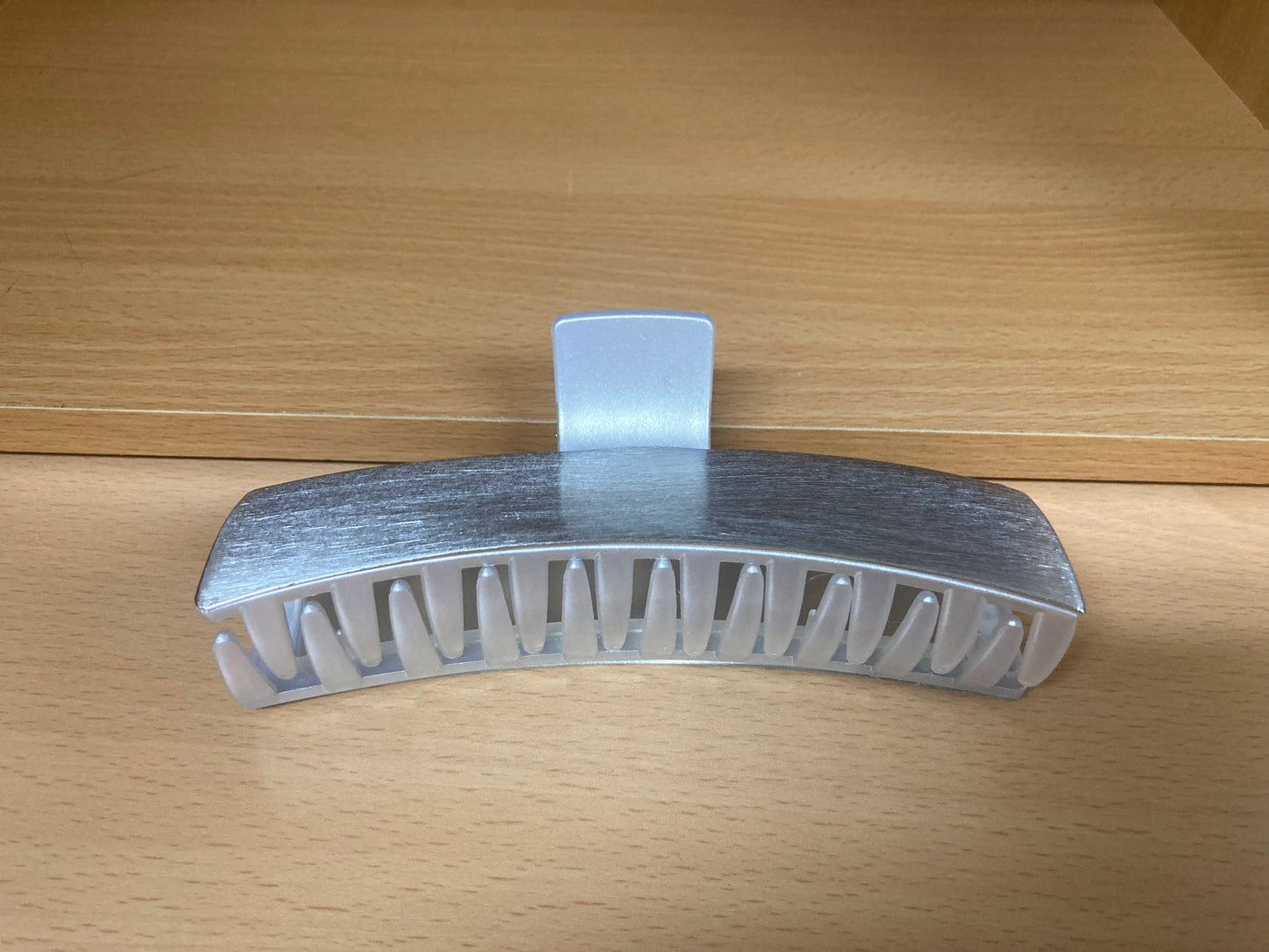 Tiny Treasures Seoul - Brushed Silver Long Bar Hair Claw Front View 4