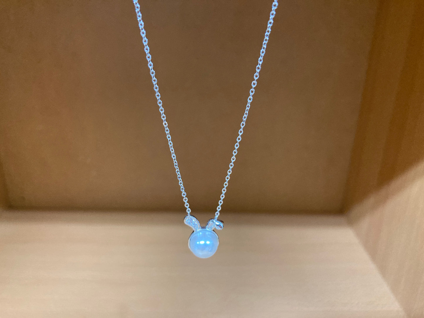 Tiny Treasures Seoul - Bunny Pearl & Crystal Necklace (Silver) 
