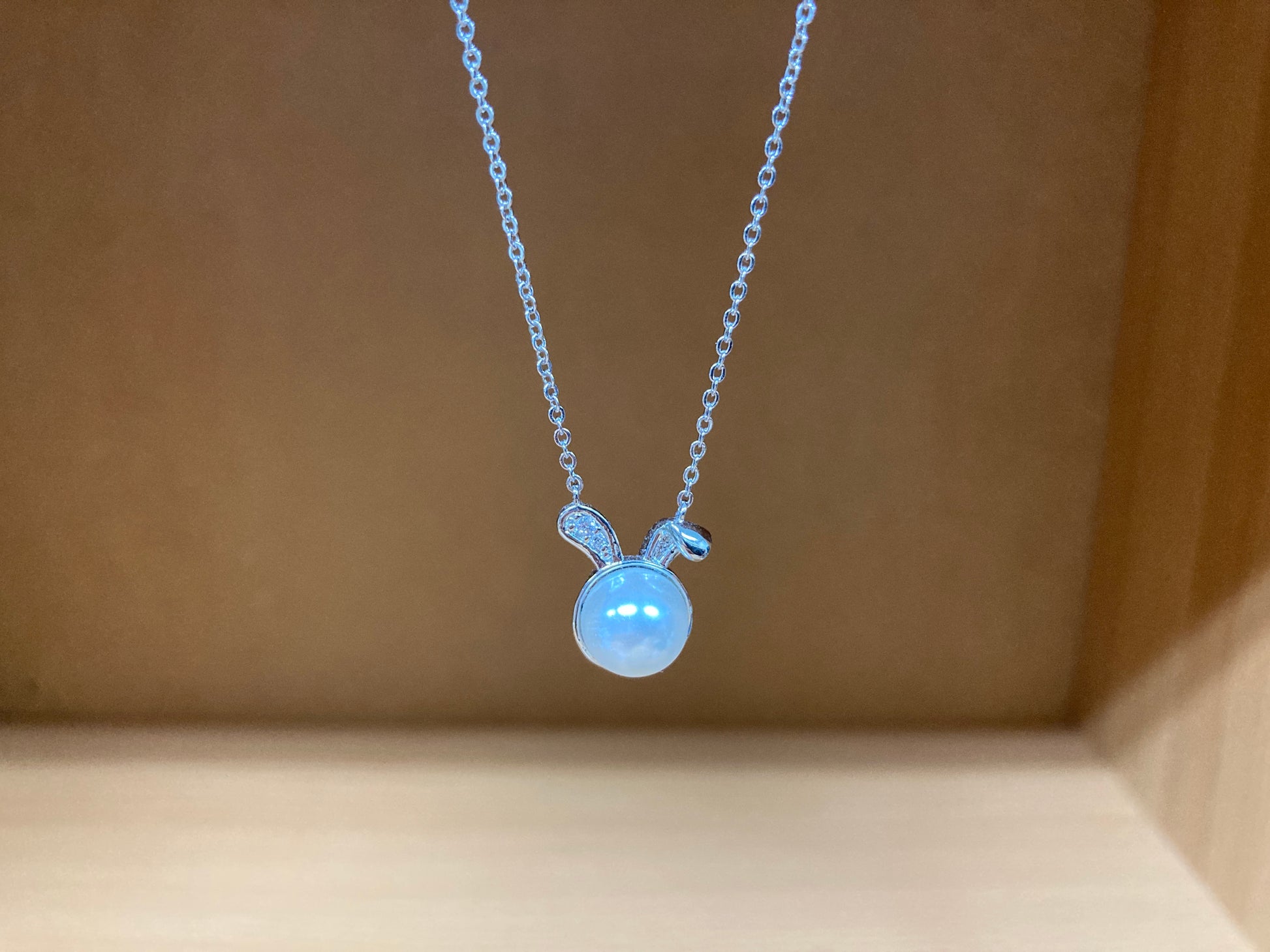 Tiny Treasures Seoul - Bunny Pearl & Crystal Necklace (Silver) 2