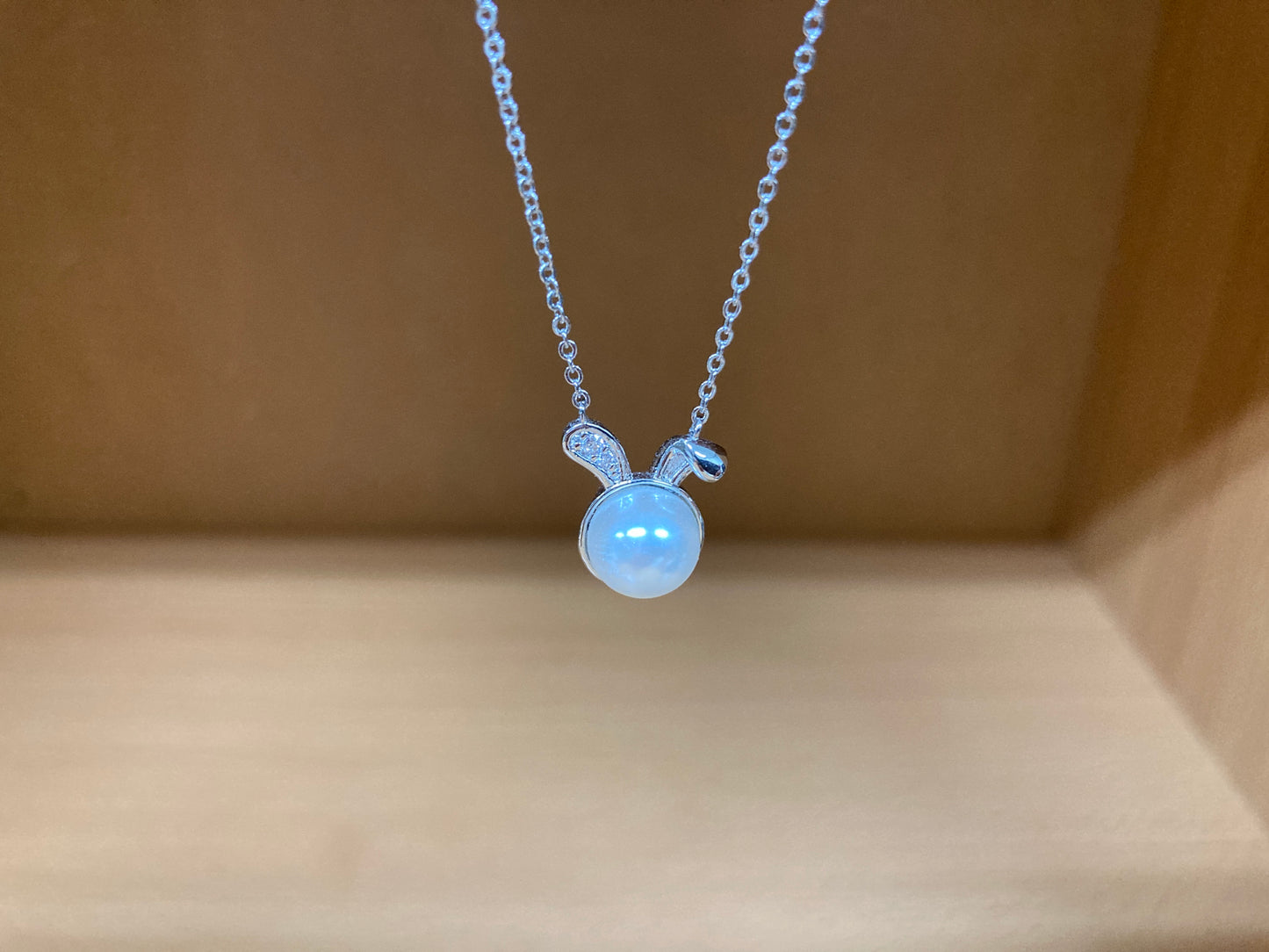 Tiny Treasures Seoul - Bunny Pearl & Crystal Necklace (Silver) 4