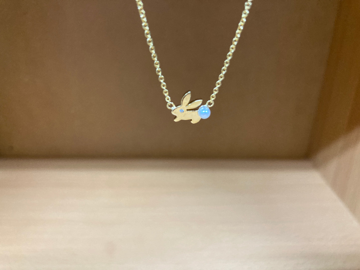 Tiny Treasures Seoul - Bunny Stone Eye & Pearl Tail Necklace (Gold) 