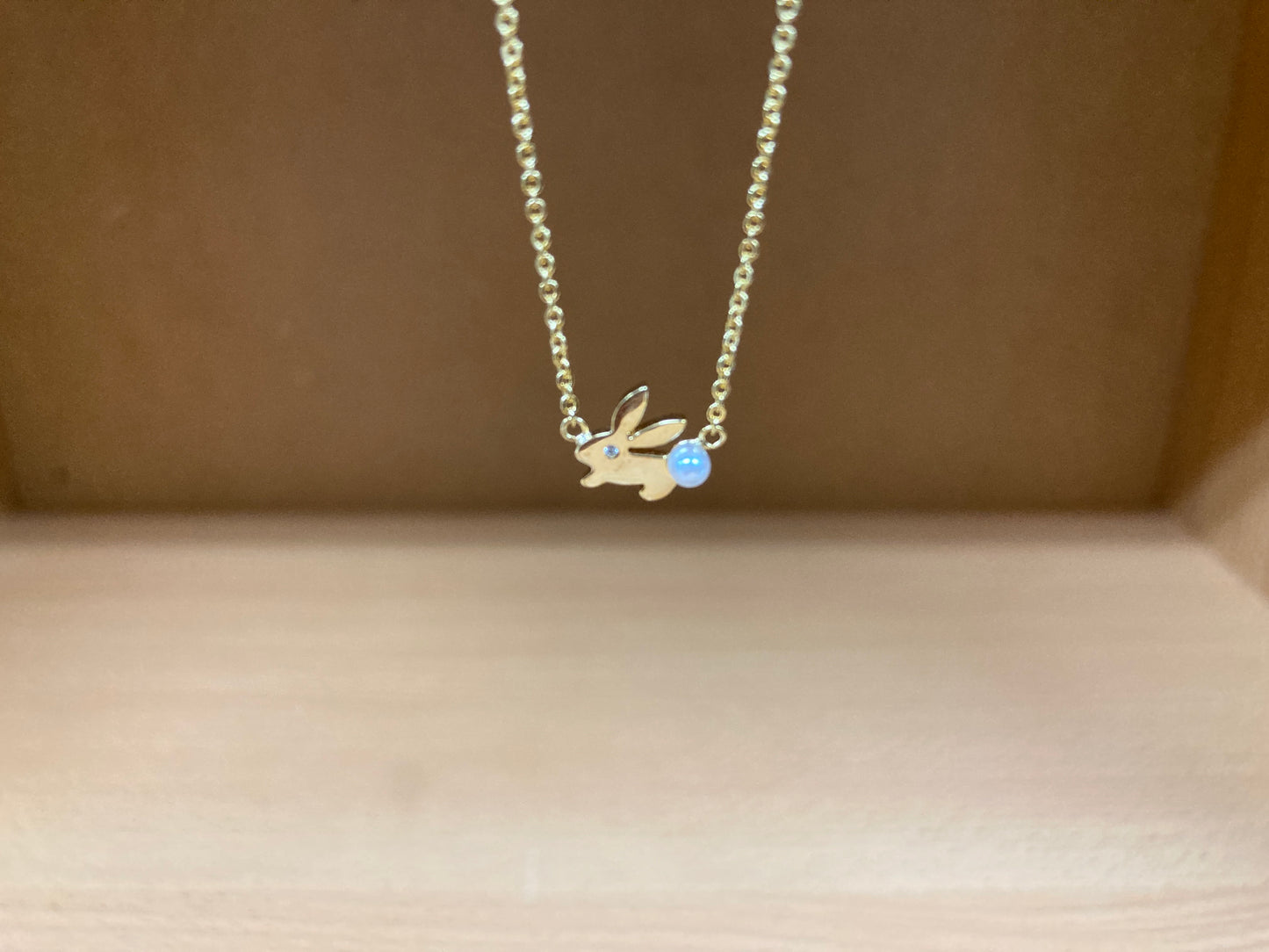 Tiny Treasures Seoul - Bunny Stone Eye & Pearl Tail Necklace (Gold) 10