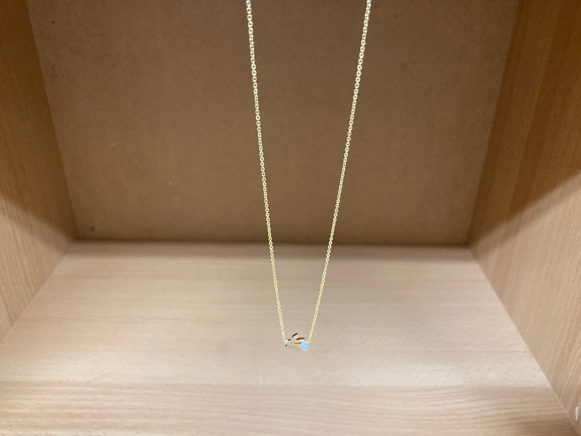 Tiny Treasures Seoul - Bunny Stone Eye & Pearl Tail Necklace (Gold) 11