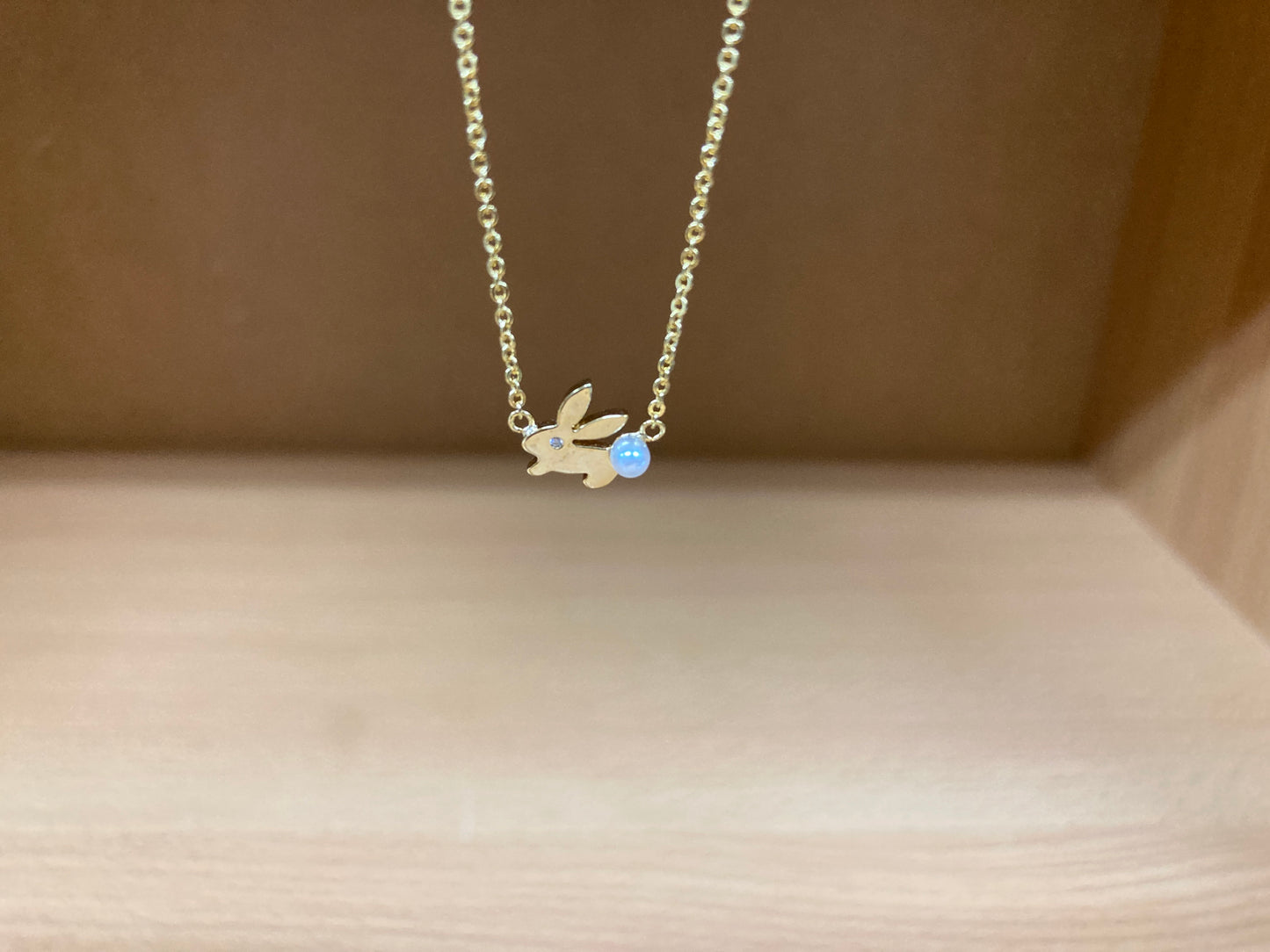 Tiny Treasures Seoul - Bunny Stone Eye & Pearl Tail Necklace (Gold) 2