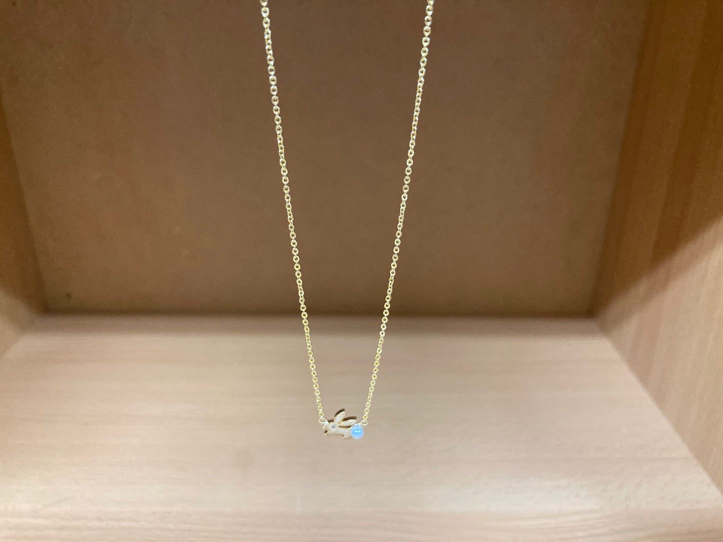 Tiny Treasures Seoul - Bunny Stone Eye & Pearl Tail Necklace (Gold) 3