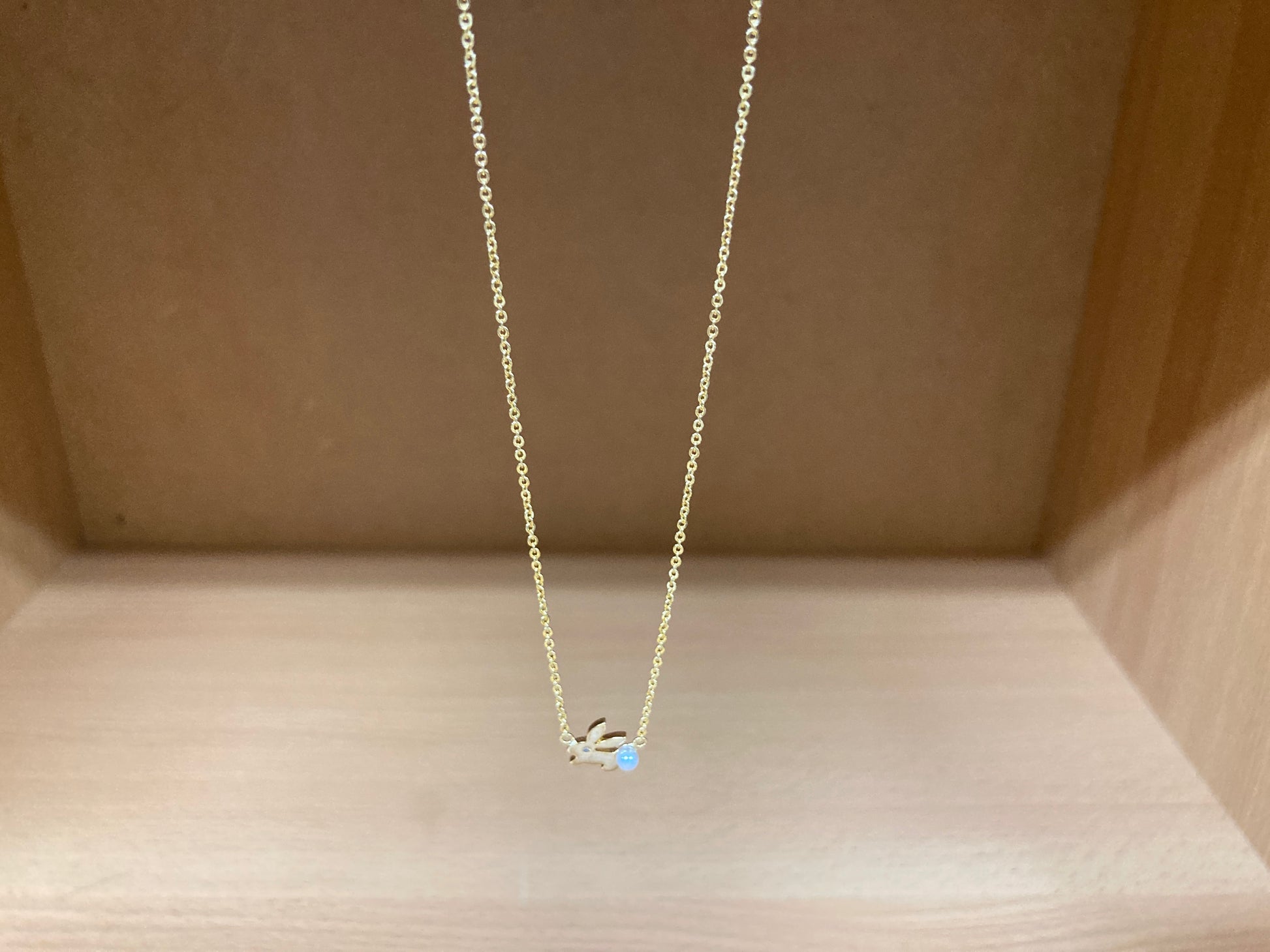 Tiny Treasures Seoul - Bunny Stone Eye & Pearl Tail Necklace (Gold) 3