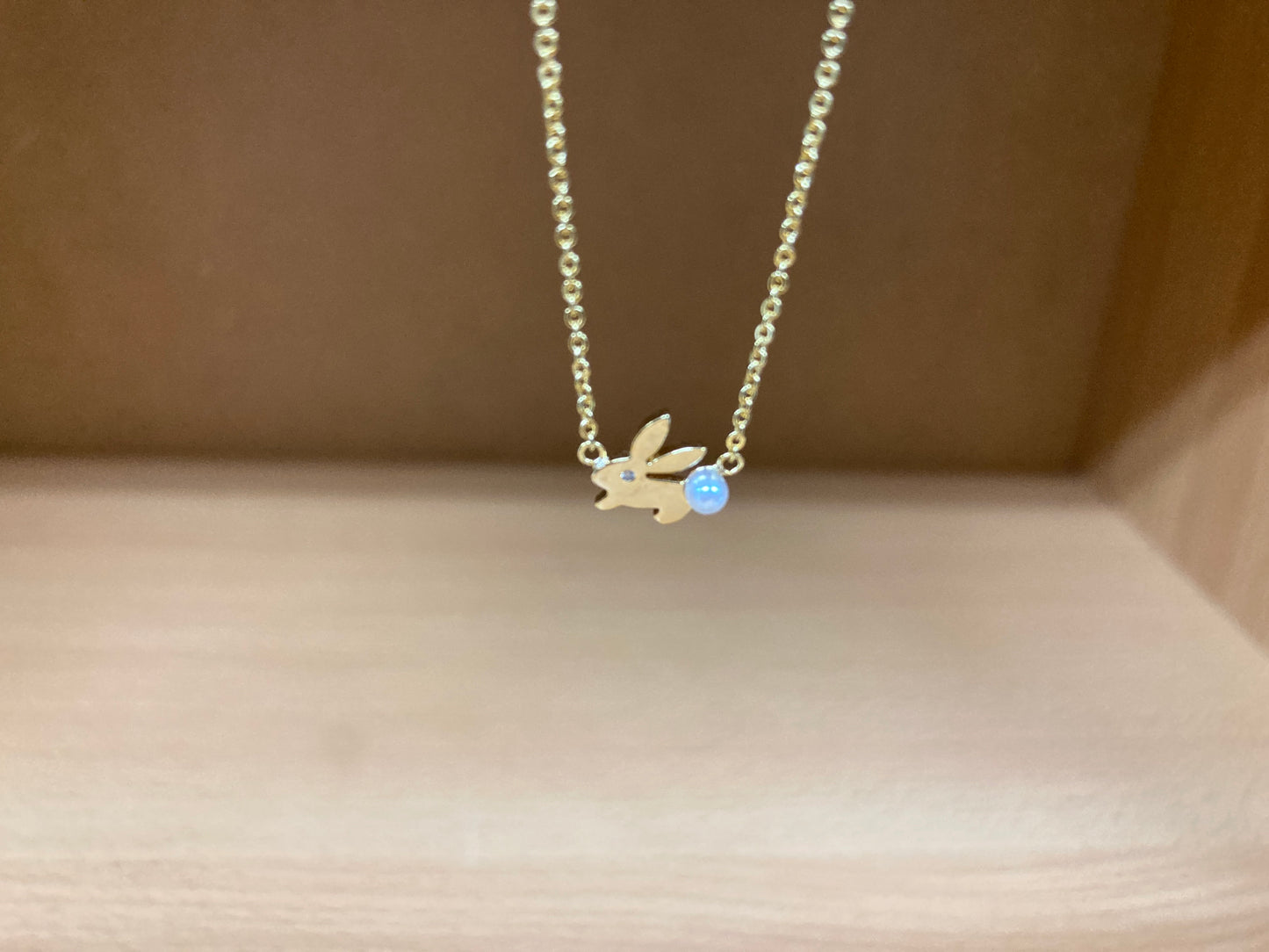 Tiny Treasures Seoul - Bunny Stone Eye & Pearl Tail Necklace (Gold) 4