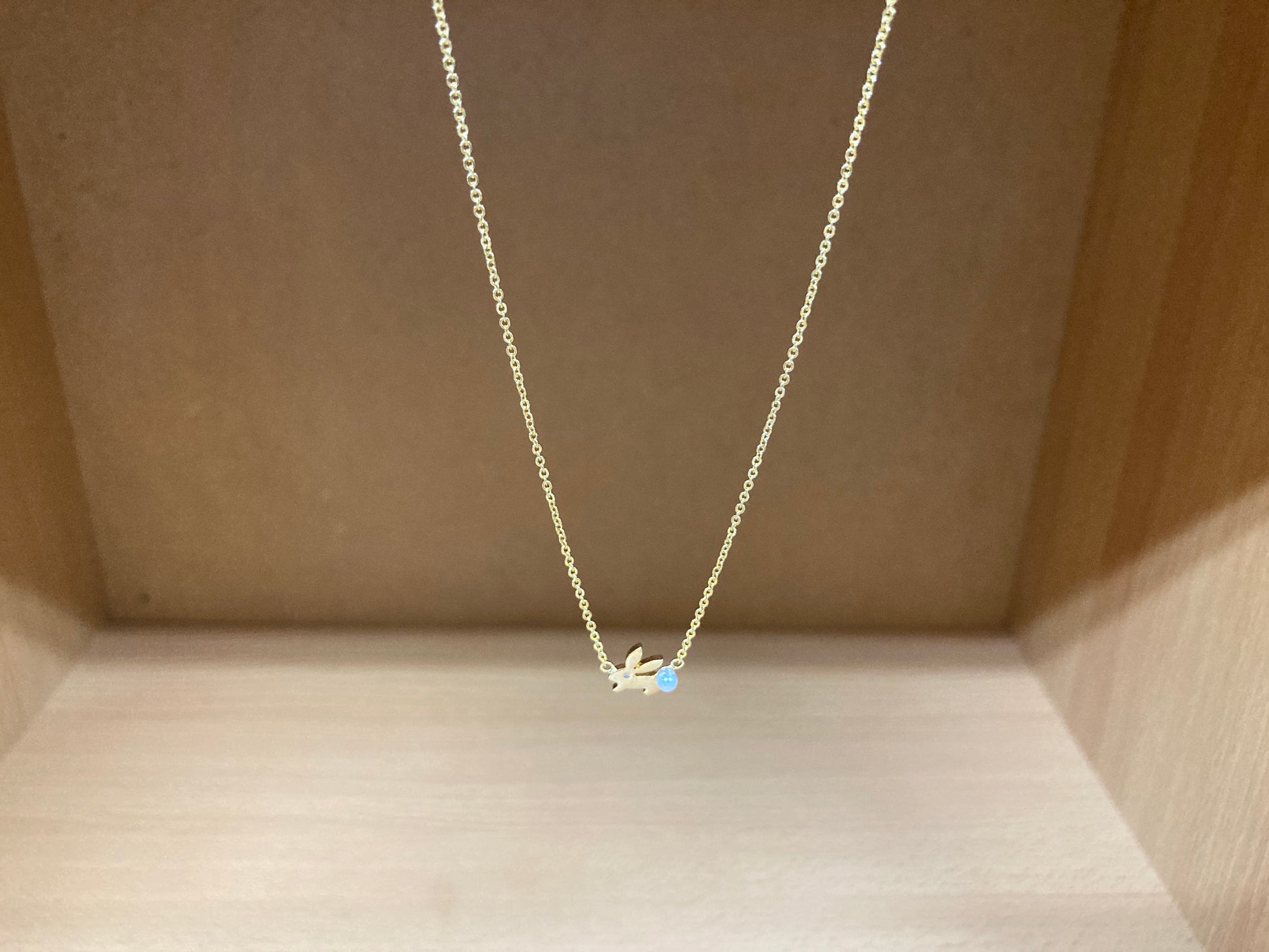 Tiny Treasures Seoul - Bunny Stone Eye & Pearl Tail Necklace (Gold) 5