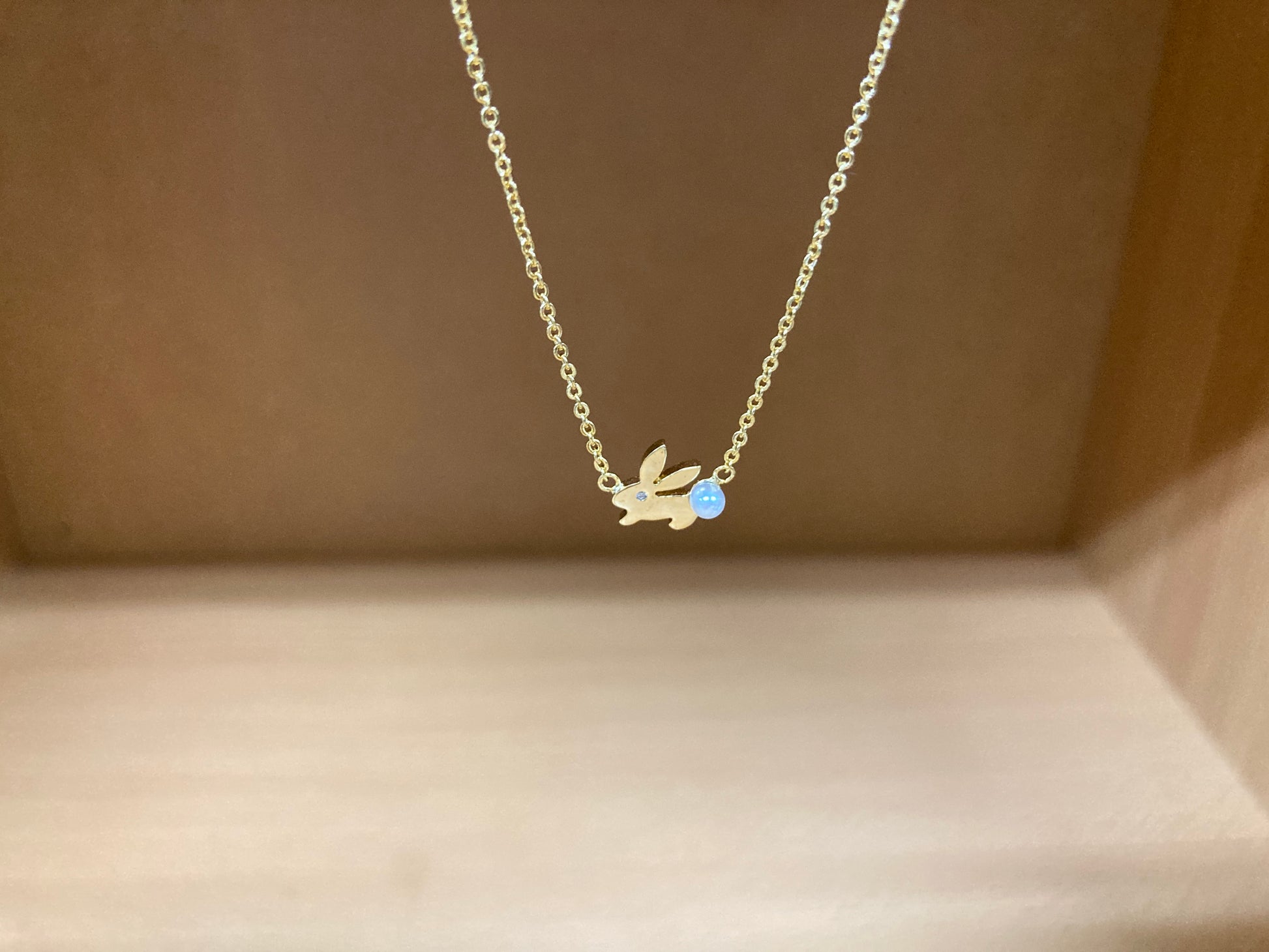 Tiny Treasures Seoul - Bunny Stone Eye & Pearl Tail Necklace (Gold) 6