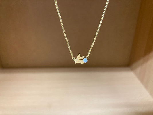 Tiny Treasures Seoul - Bunny Stone Eye & Pearl Tail Necklace (Gold) 6