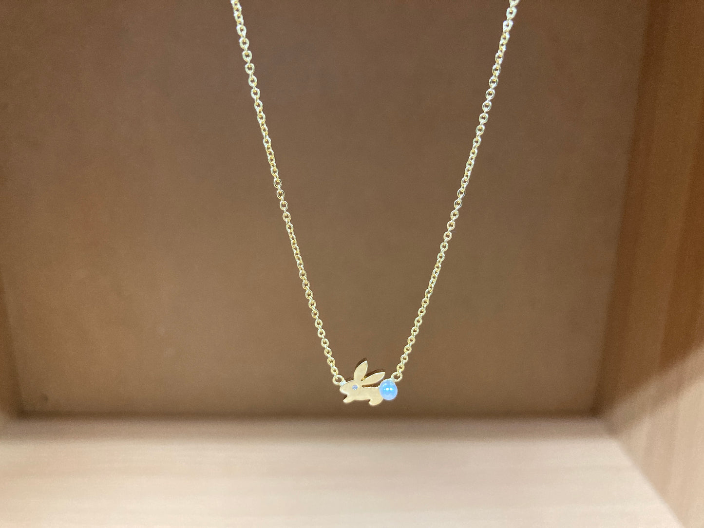 Tiny Treasures Seoul - Bunny Stone Eye & Pearl Tail Necklace (Gold) 7