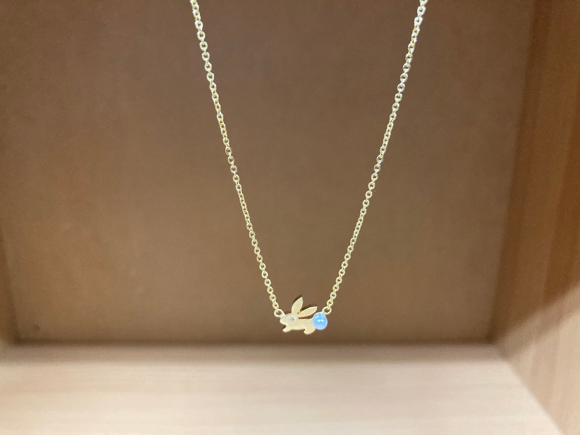 Tiny Treasures Seoul - Bunny Stone Eye & Pearl Tail Necklace (Gold) 7