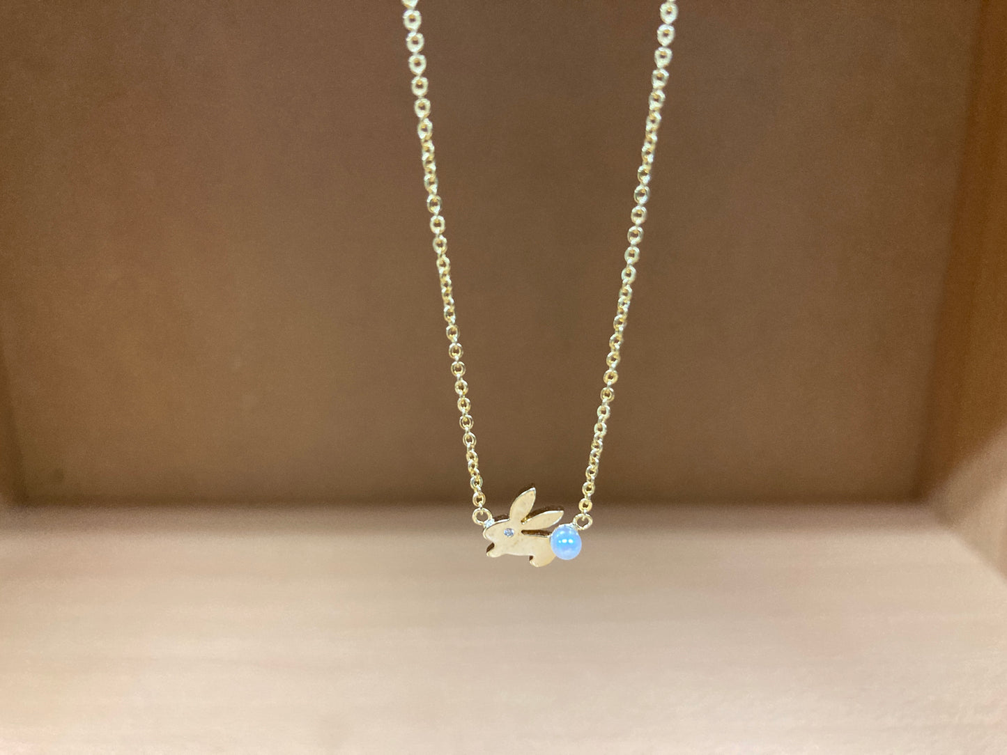 Tiny Treasures Seoul - Bunny Stone Eye & Pearl Tail Necklace (Gold) 8