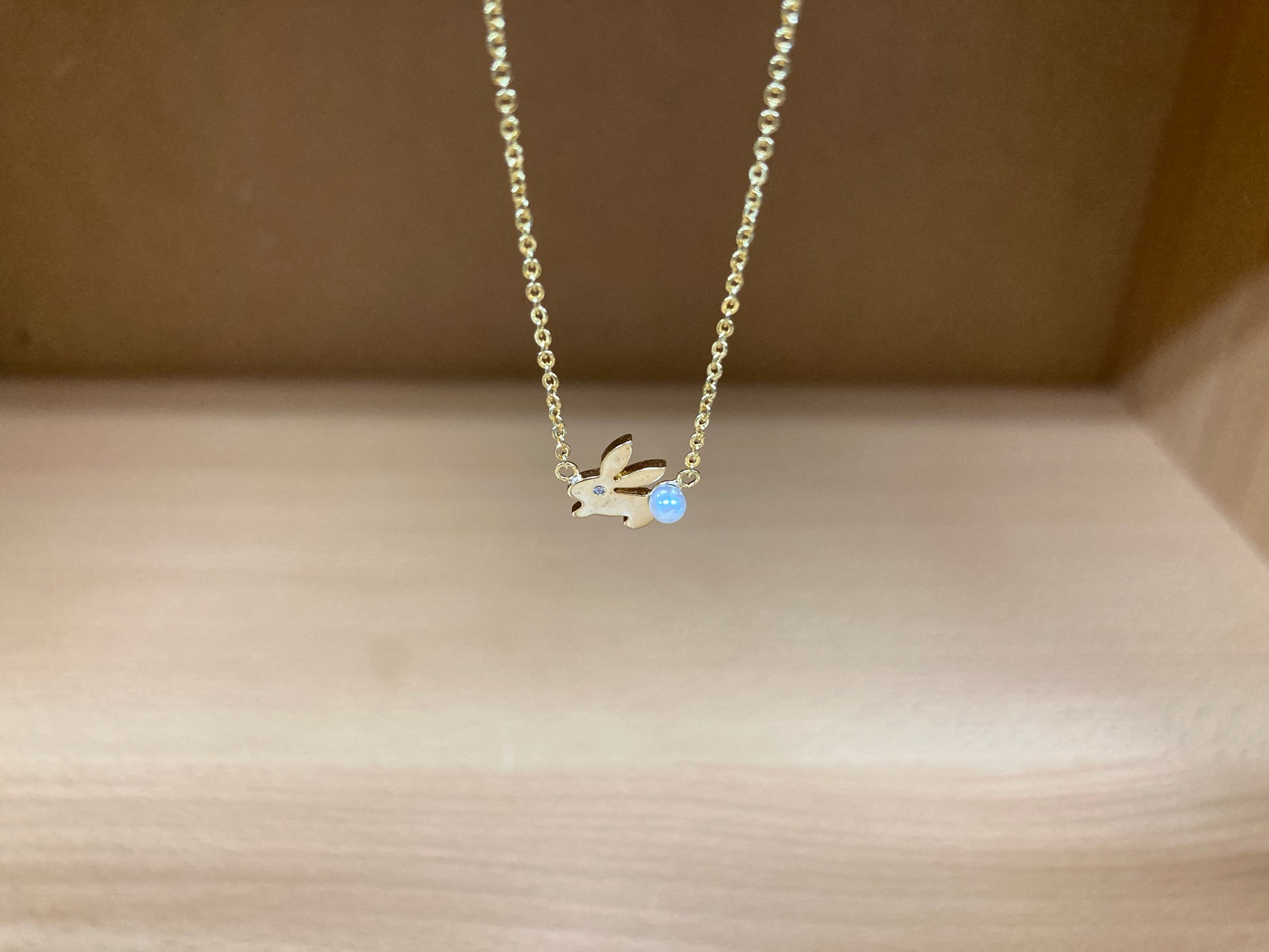 Tiny Treasures Seoul - Bunny Stone Eye & Pearl Tail Necklace (Gold) 9