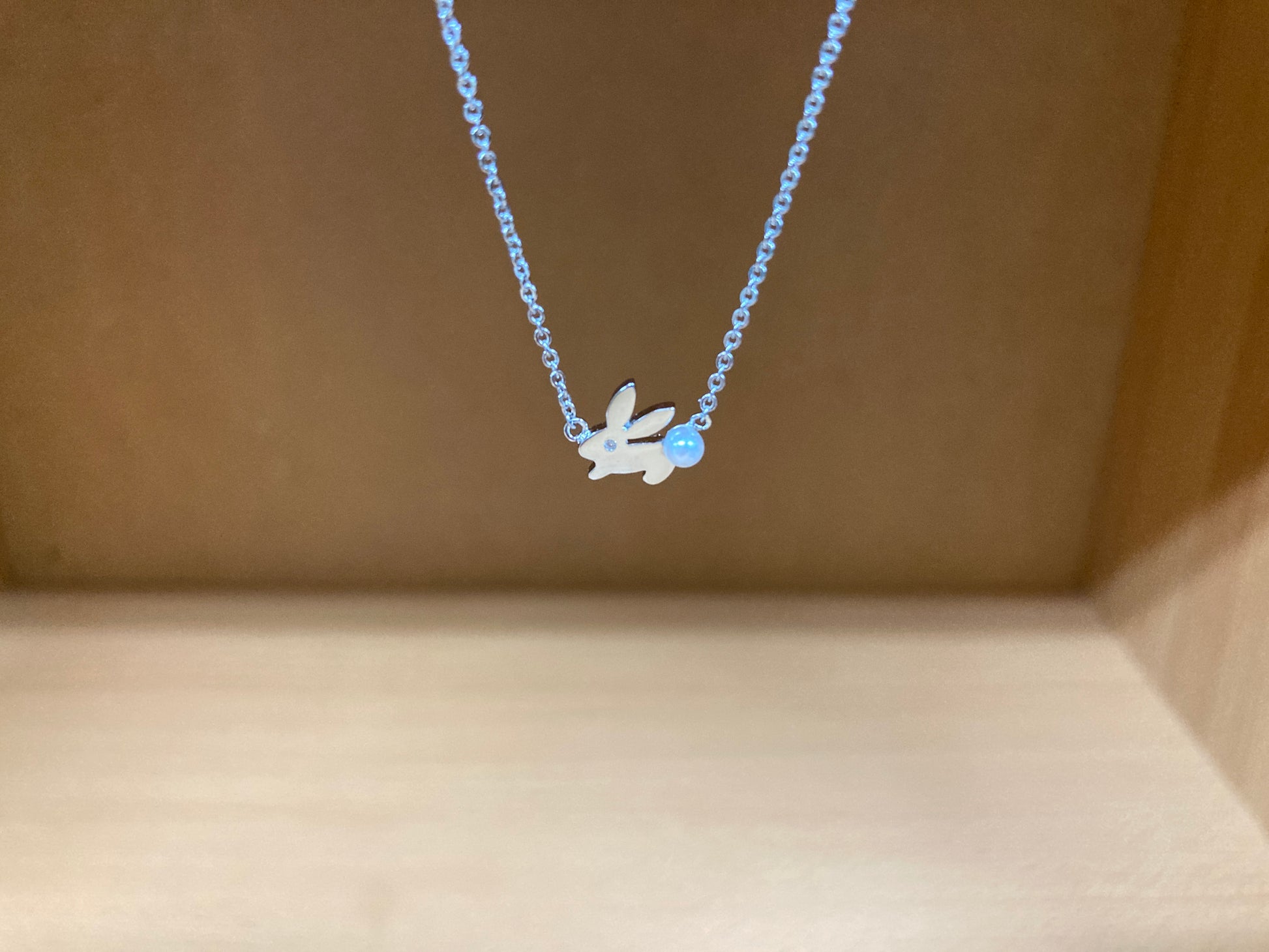 Tiny Treasures Seoul - Bunny Stone Eye & Pearl Tail Necklace (Silver) 