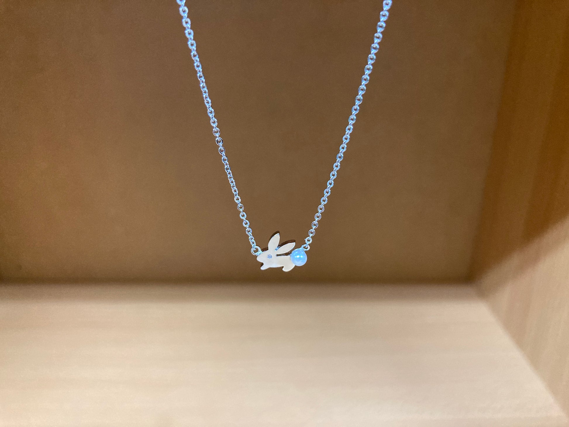 Tiny Treasures Seoul - Bunny Stone Eye & Pearl Tail Necklace (Silver) 2