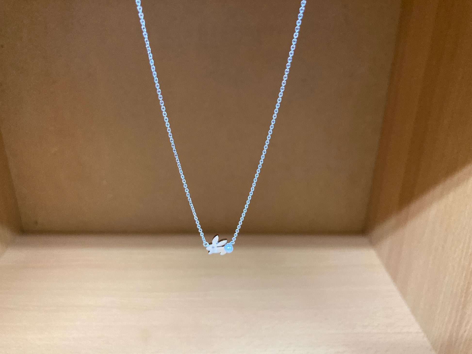 Tiny Treasures Seoul - Bunny Stone Eye & Pearl Tail Necklace (Silver) 3