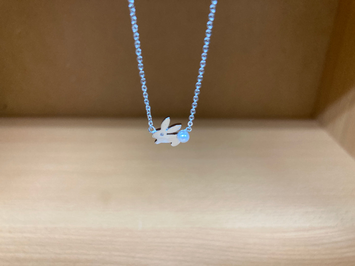 Tiny Treasures Seoul - Bunny Stone Eye & Pearl Tail Necklace (Silver) 4