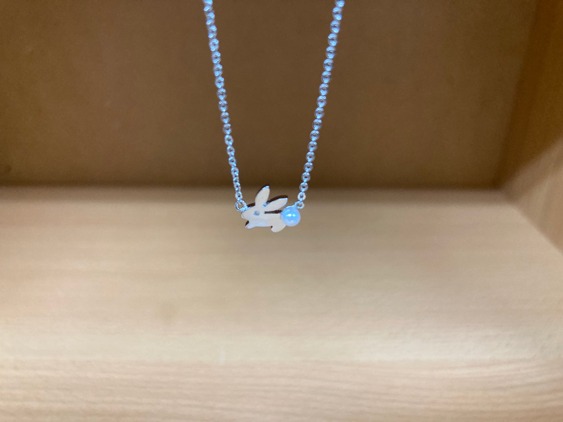 Tiny Treasures Seoul - Bunny Stone Eye & Pearl Tail Necklace (Silver) 4