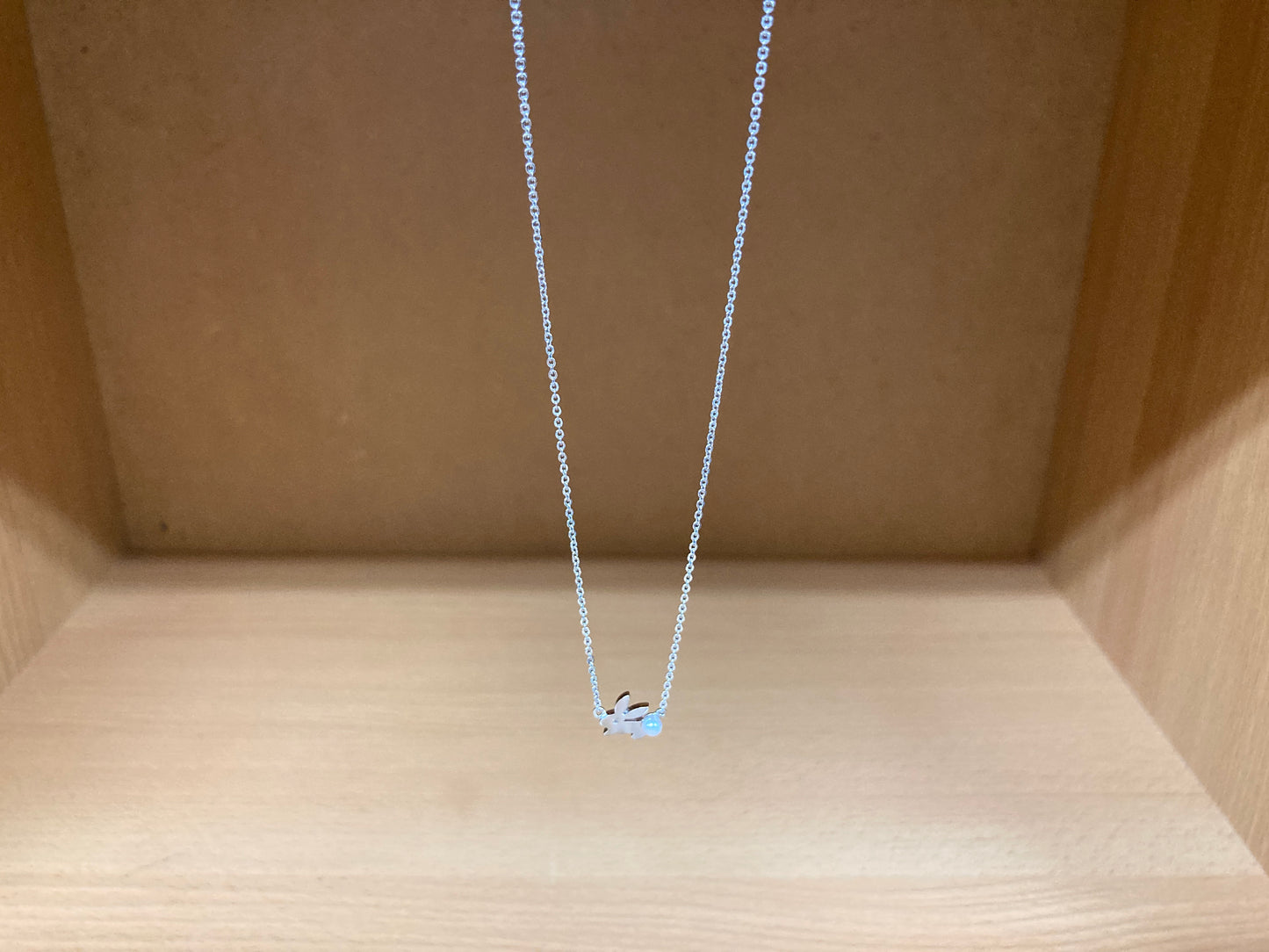 Tiny Treasures Seoul - Bunny Stone Eye & Pearl Tail Necklace (Silver) 5