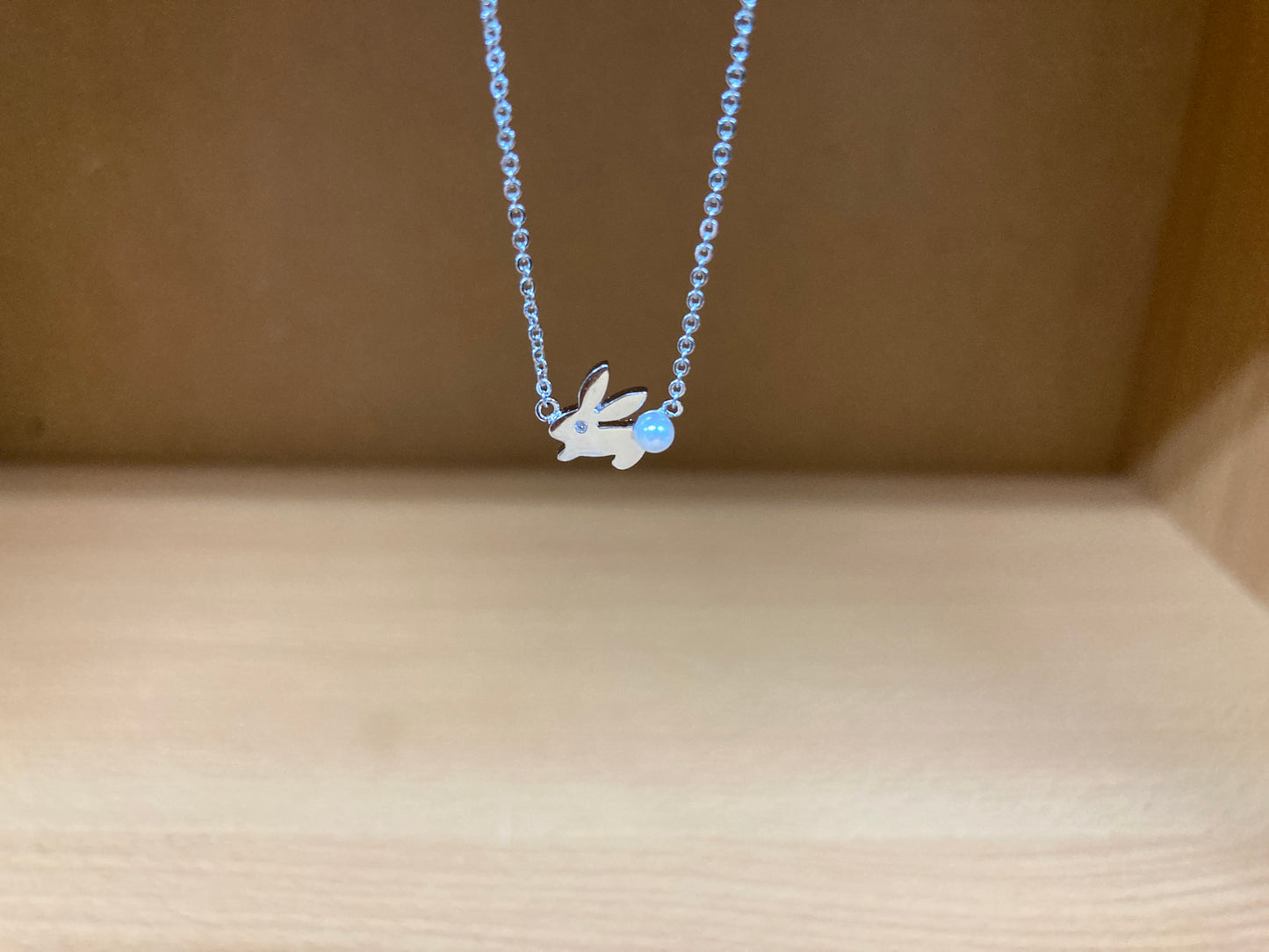Tiny Treasures Seoul - Bunny Stone Eye & Pearl Tail Necklace (Silver) 6