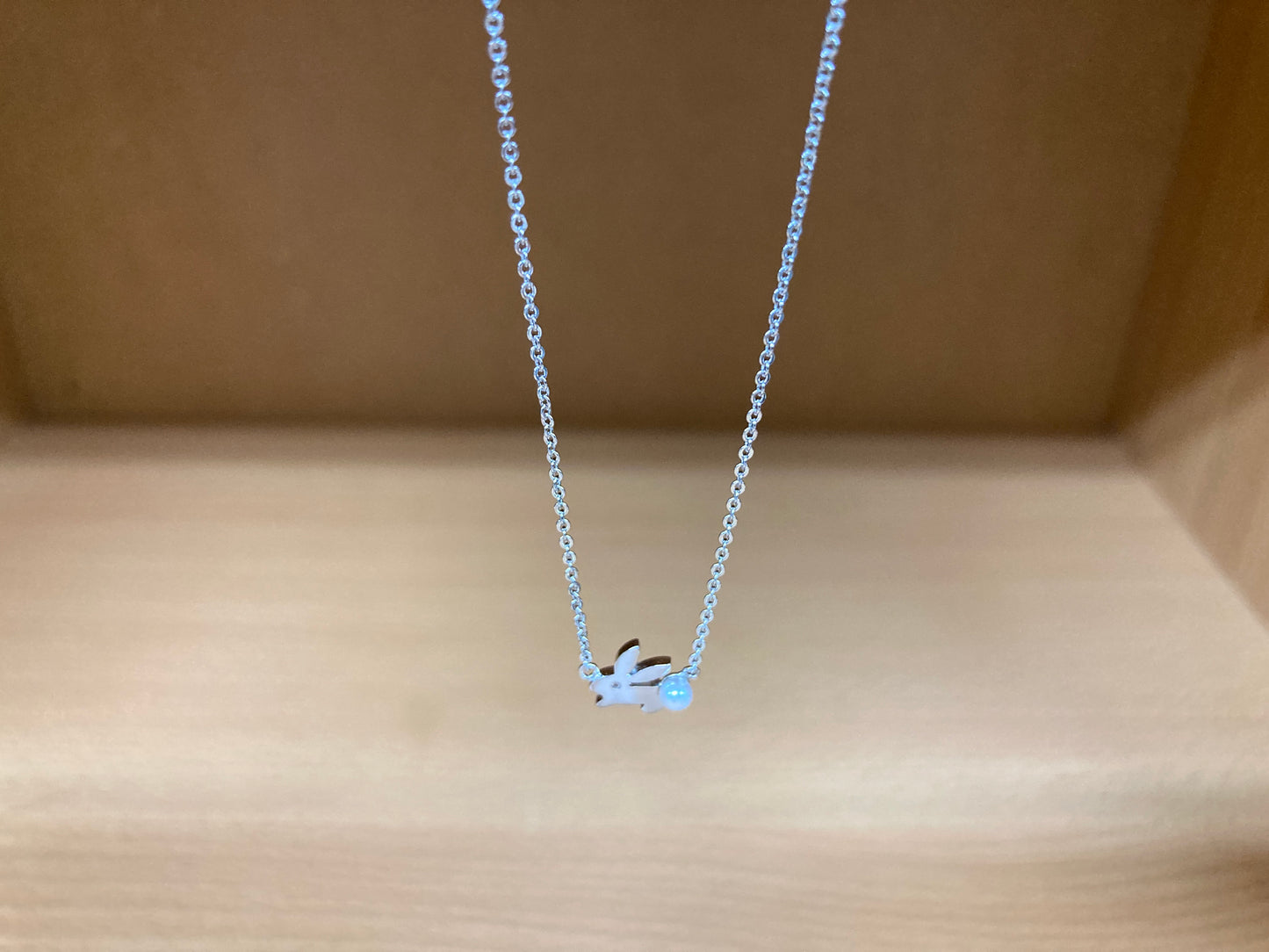 Tiny Treasures Seoul - Bunny Stone Eye & Pearl Tail Necklace (Silver) 7