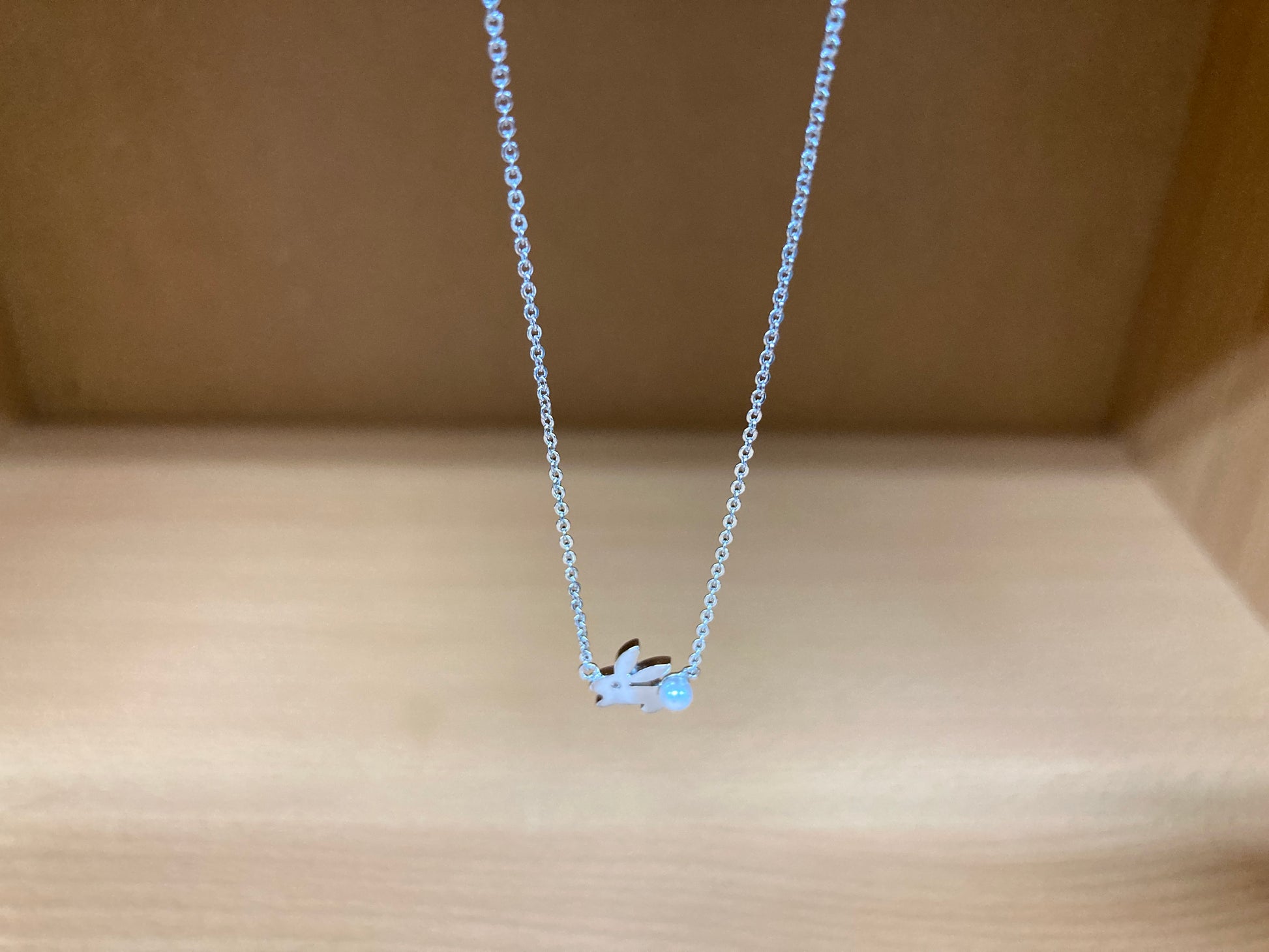 Tiny Treasures Seoul - Bunny Stone Eye & Pearl Tail Necklace (Silver) 7