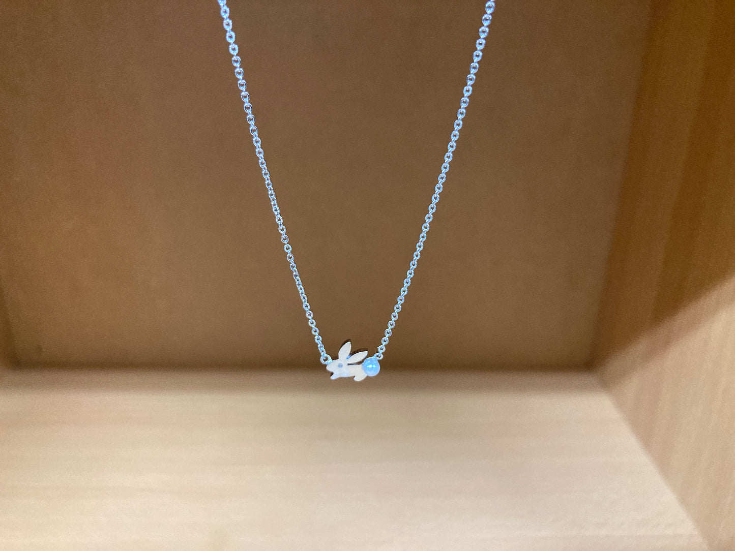 Tiny Treasures Seoul - Bunny Stone Eye & Pearl Tail Necklace (Silver) 9