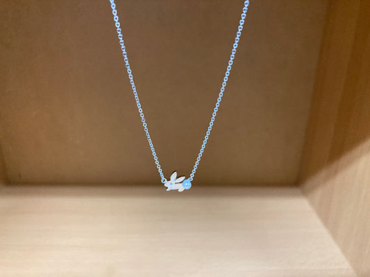 Tiny Treasures Seoul - Bunny Stone Eye & Pearl Tail Necklace (Silver) 9