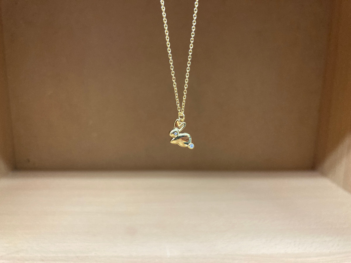 Tiny Treasures Seoul - Bunny Stone Eye & Tail Necklace (Gold) 8