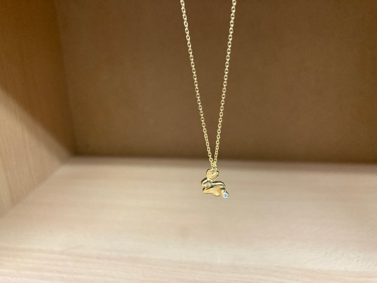 Tiny Treasures Seoul - Bunny Stone Eye & Tail Necklace (Gold) 9